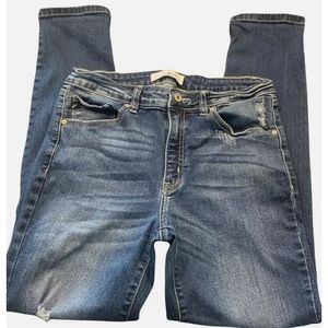 KANCAN JEANS WOMEN’S SIZE 30 MID RISE ANKLE SKINNY MED WASH DISTRESSED